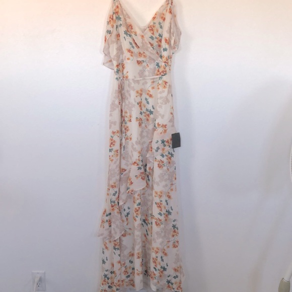 NWT Lulus Shadow Blooms Cream Floral Print Ruffled Maxi Dress - Picture 7 of 10